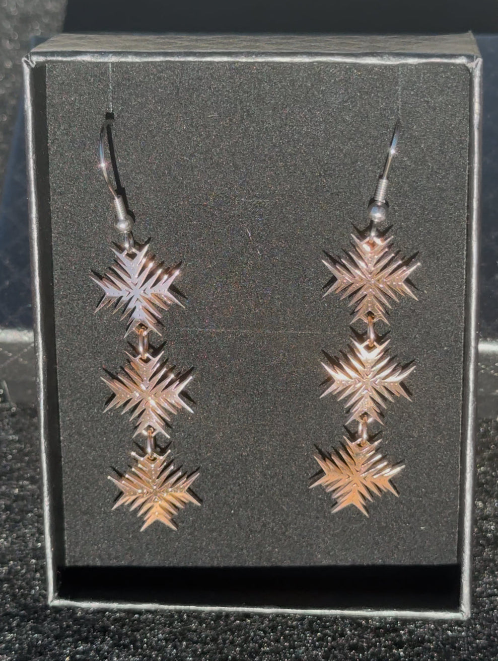 Rose Gold 3 Tier Star Earrings