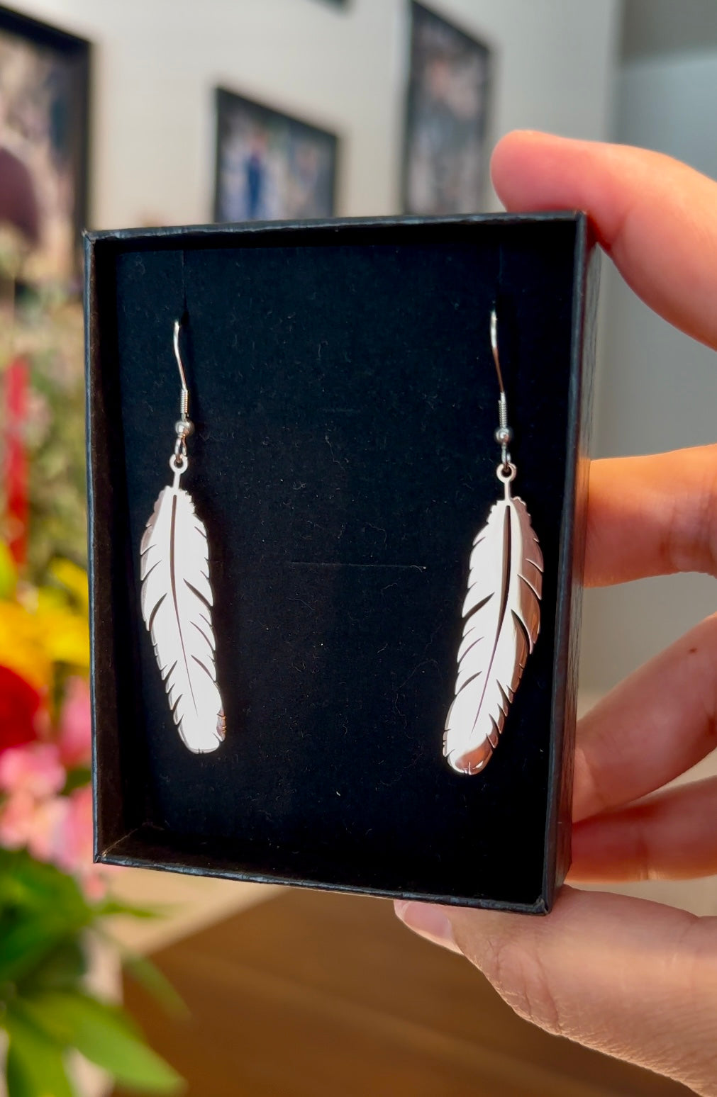 Rose Gold Mirrored Feather Earrings